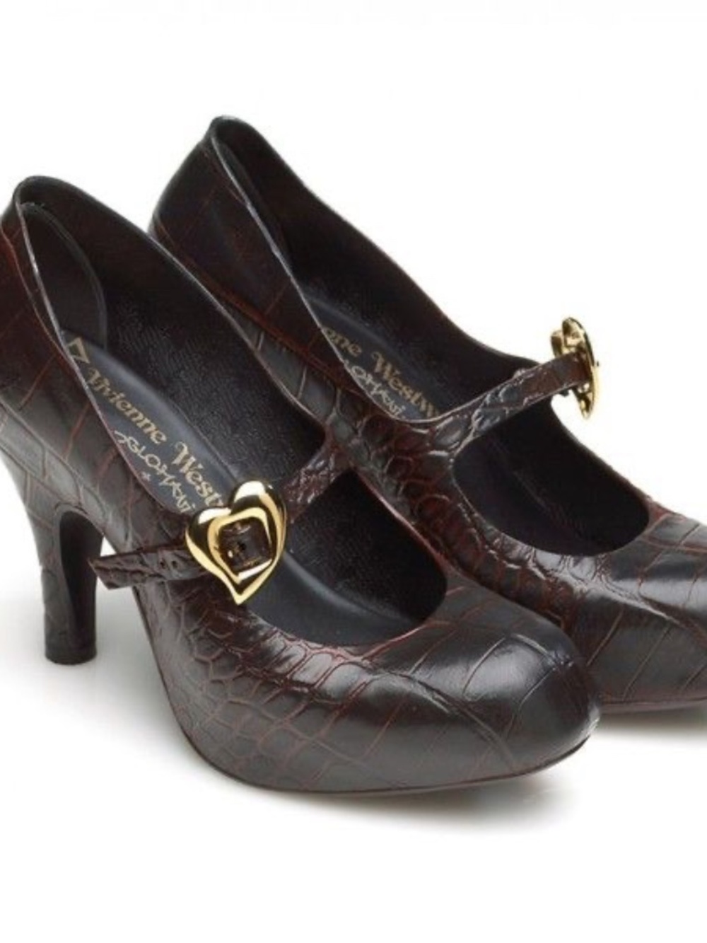 NWOT Vivienne Westwood x Melissa Croco Mary Jane Heels Brown Heart Buckle Size 9